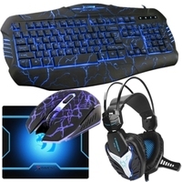 炫光 背光裂纹鼠标耳机三件套有线套装 CF/LOL游戏键盘鼠标耳机 裂纹键盘+R12耳机
